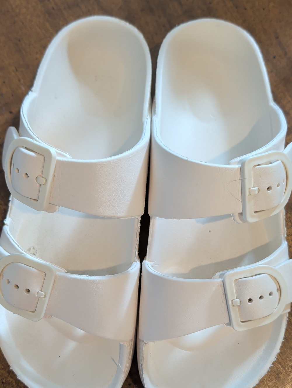 Women's White Double-Buckle Slip-On Sandals